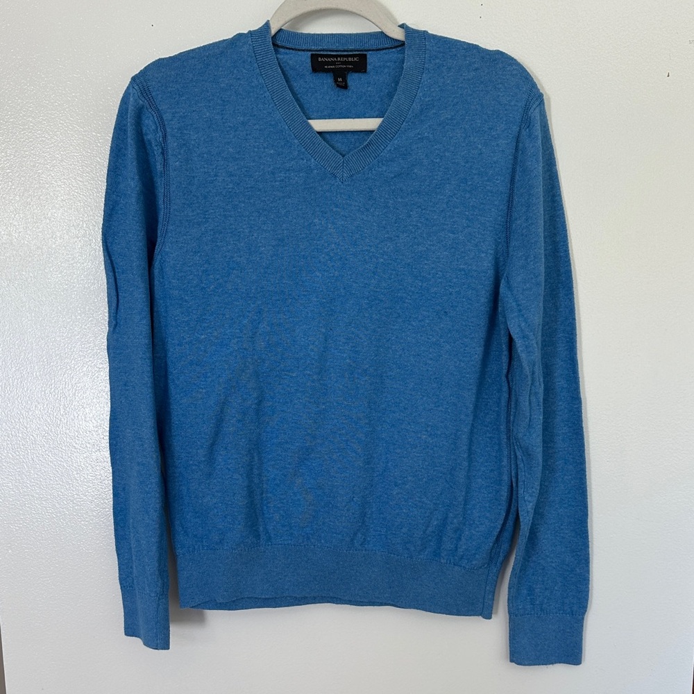 Banana Republic Men's V-Neck Sweater in Blue Medium